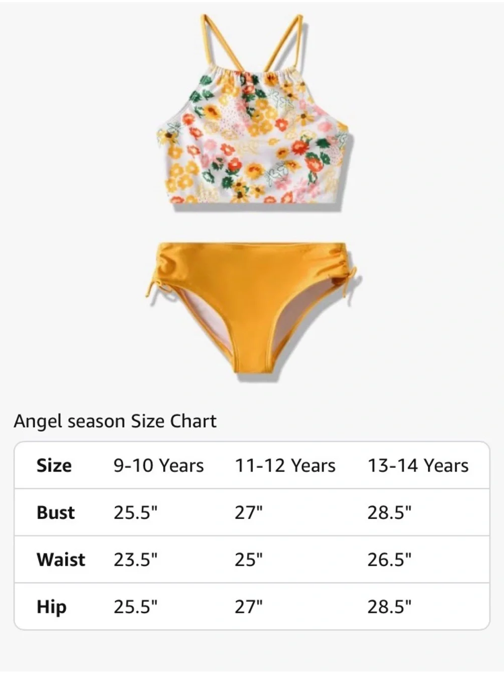 Girls Yellow Floral High-Neck Two-Piece Swim Set